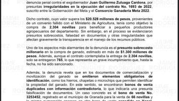 Jaime Rodríguez denuncia graves irregularidades en contratos para la compra de ganado en el departamento del Meta