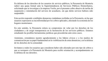 Personería denuncia a Veolia por presuntos cobros abusivos