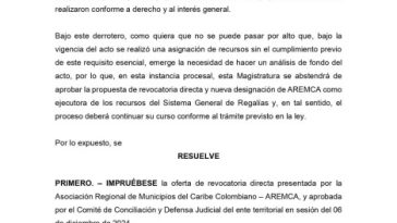 Tribunal Administrativo no aprobó solución de retiro  de la demanda de la Gobernación contra Aremca