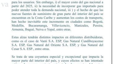 Usuarios enfrentarán alza del 36 % en la tarifa de gas a partir de febrero