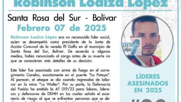 ¿Quién era Róbinson Loaiza, líder social asesinado en el sur de Bolívar?